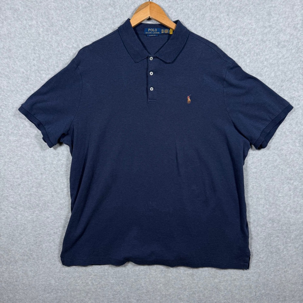 Polo Ralph Lauren Mens XXL Navy Blue Classic Fit Short Sleeve Polo Shirt Pony